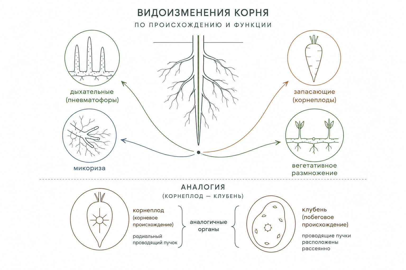 Схема классификации метаморфозов корней